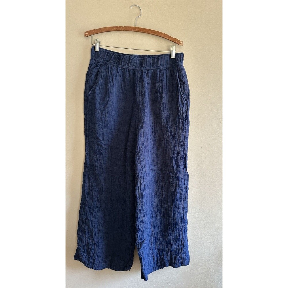 Tahari Deep Navy Crinkle Wide-Leg Pants